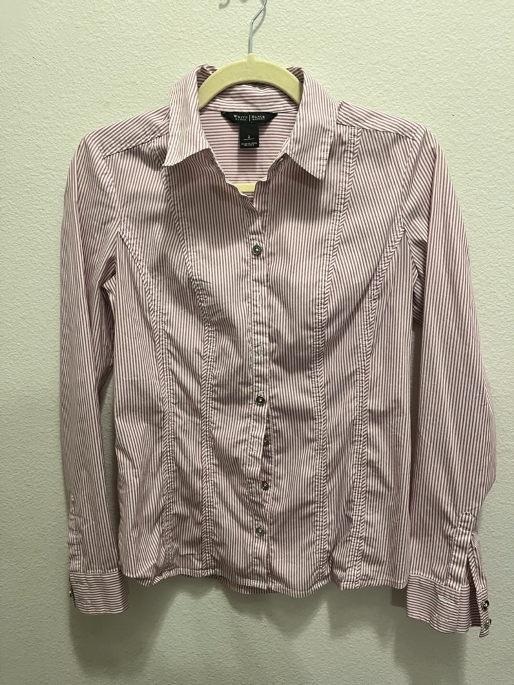 WHBM Pink and White Striped Dress Shirt - Picture 2 of 4